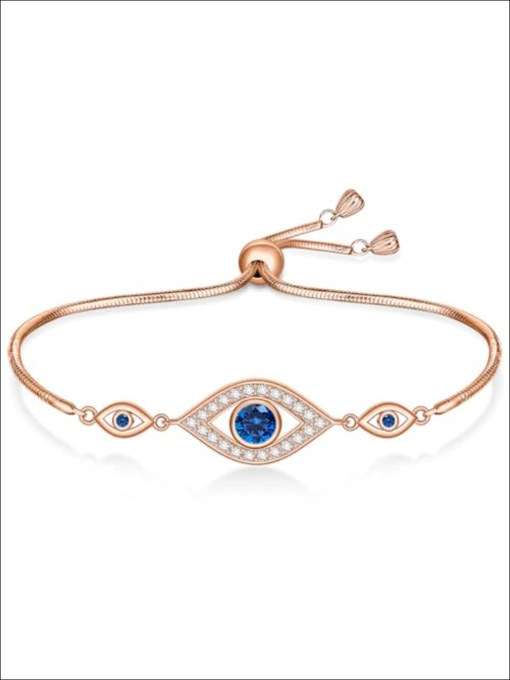 925 Sterling Silver Evil Eye Link Bracelet with Blue Accent Protection Jewelry